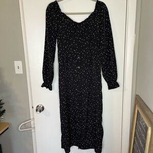 Never worn! Missguided Off the Shoulder Ditsy Print Black Full Length Dress